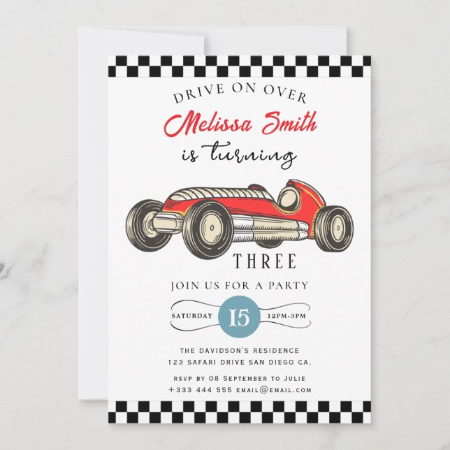 Race Car Birthday Invitation (Front)