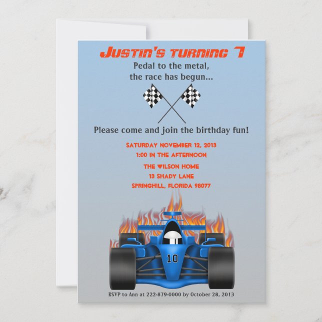 Race Car Birthday Invitation (Front)