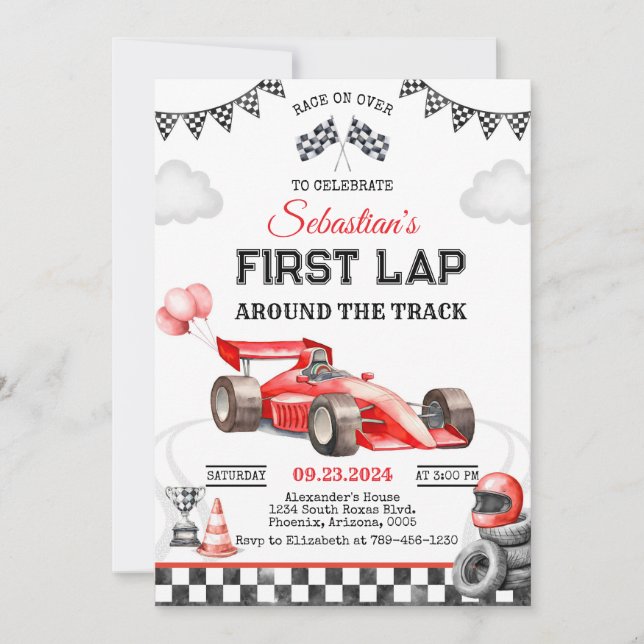 Race Car Birthday Invitation (Front)