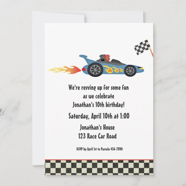 Race Car Birthday Invitation (Front)