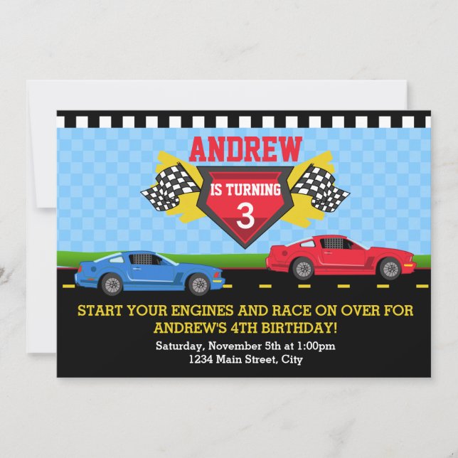 Race Car Birthday Invitation 5x7 Card Invitations (Front)