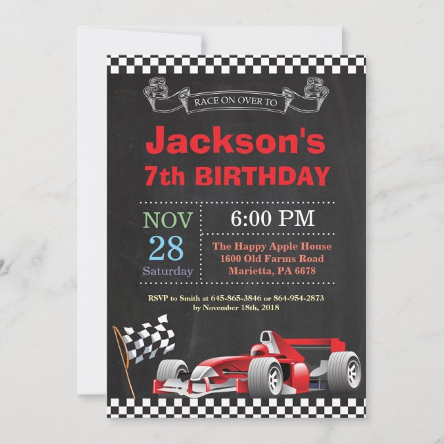 Race Car Birthday Invitation. Boy Birthday Party Invitation (Front)