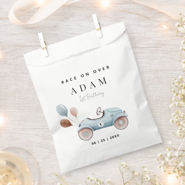 Race Car Birthday Invitation, Fast One Birthday  Favour Bags (Clipped)
