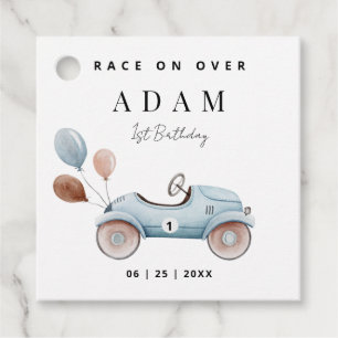 Race Car Birthday Invitation, Fast One Birthday Favour Tags