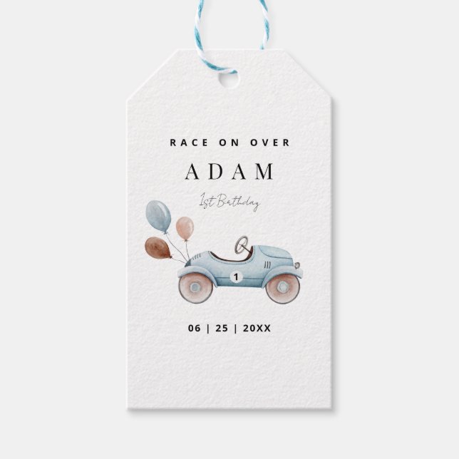 Race Car Birthday Invitation, Fast One Birthday  Gift Tags (Front)