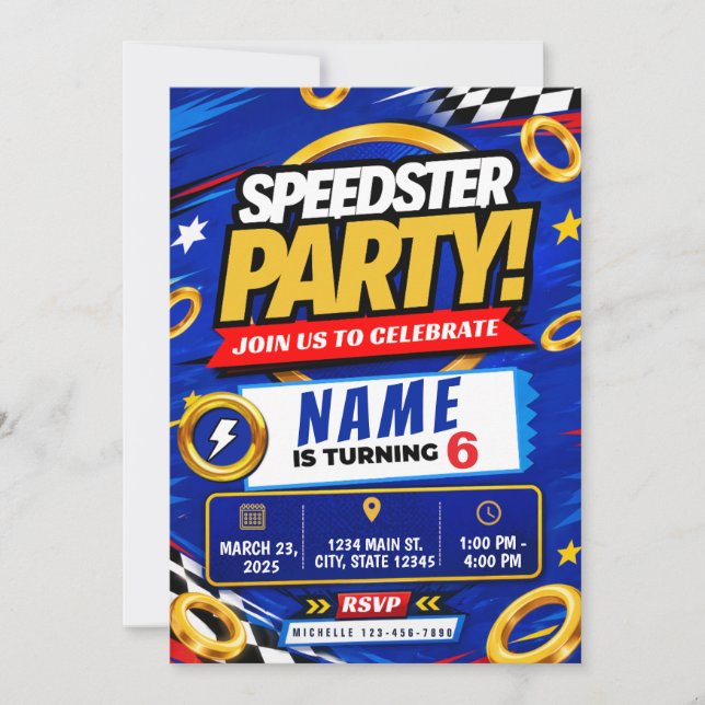 Race Car Birthday Invitation | Speed Racing (Front)