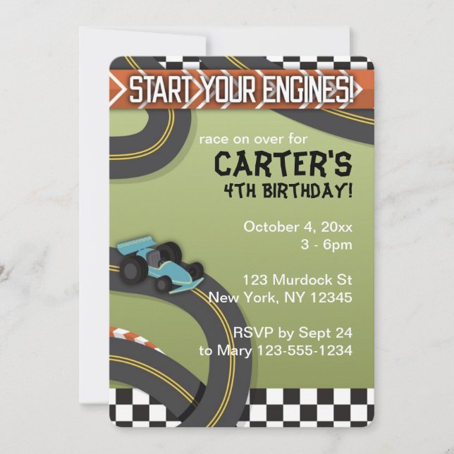 Race Car Birthday Invite (Front)