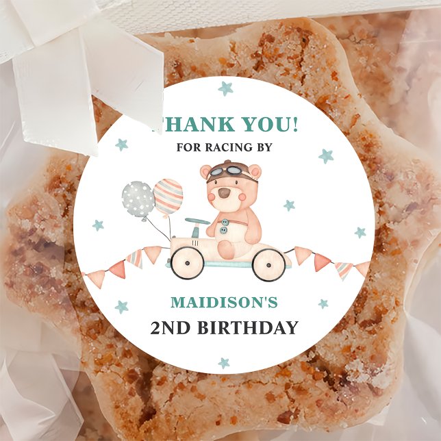  Race Car Birthday Party Classic Round Sticker (Creator Uploaded)