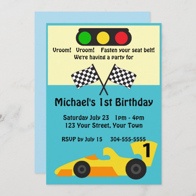 Race Car Birthday Party Invitation (Front/Back)
