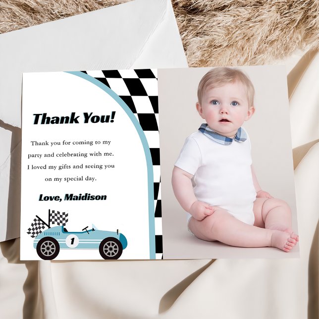 Race Car Birthday Party Photo  Thank You Card (Creator Uploaded)