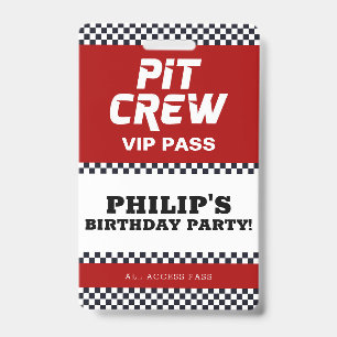 Race Car Birthday Party Pit Crew VIP Pass ID Badge
