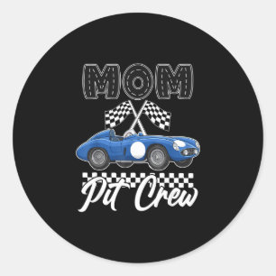 Race car birthday party racing family mom pit crew classic round sticker