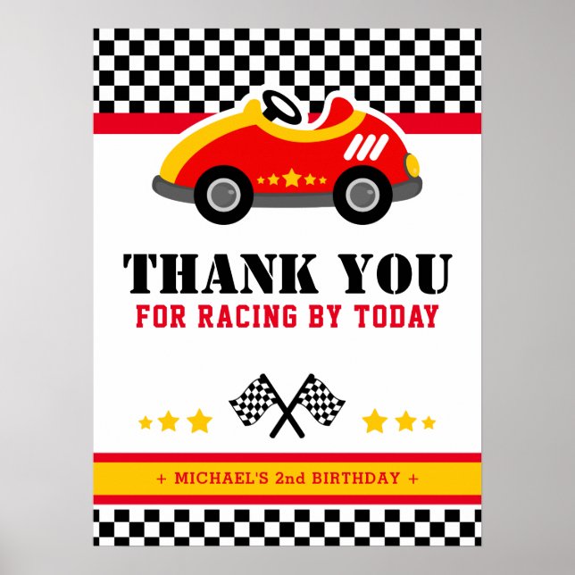 Race car birthday party signage poster (Front)