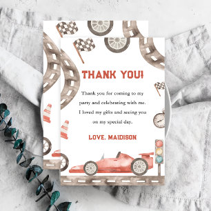 Race Car Birthday Party Thank You Card