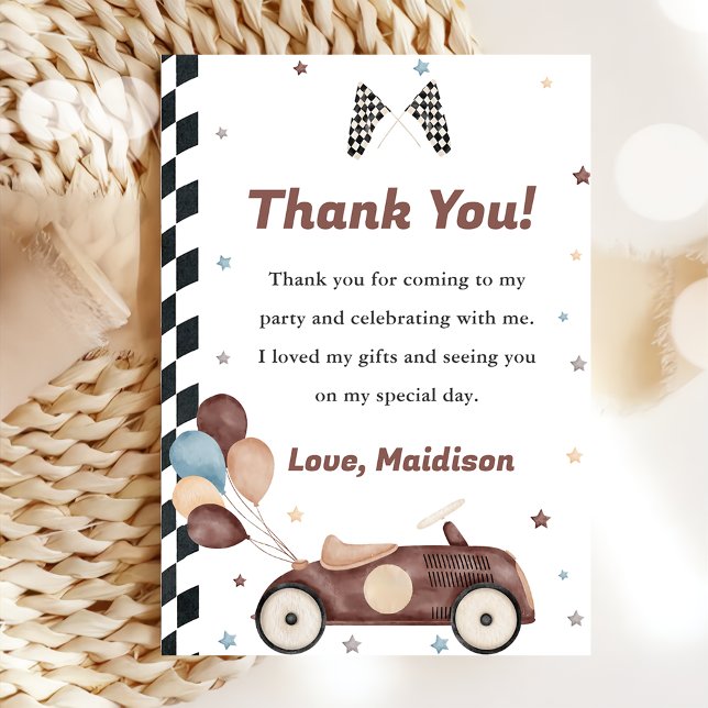 Race Car Birthday Party Thank You Card (Creator Uploaded)
