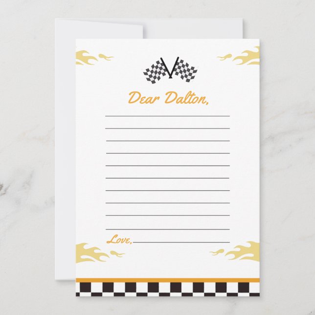 Race Car Birthday Party Time Capsule Note Card (Front)