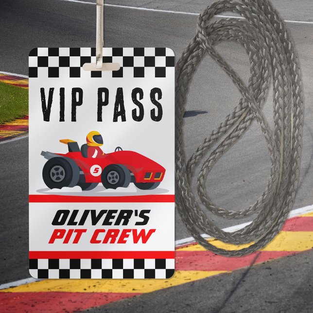 Race Car Birthday Party VIP Pit Crew Pass ID Badge (Creator Uploaded)