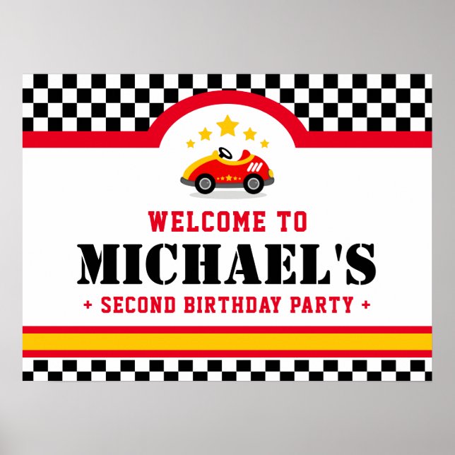 Race car birthday party welcome sign (Front)