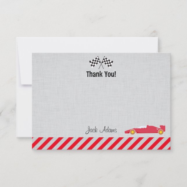 Race Car Birthday Thank You Card (Front)