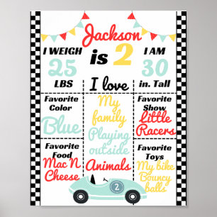 Race Car Birthday Theme Milestone Chart Poster