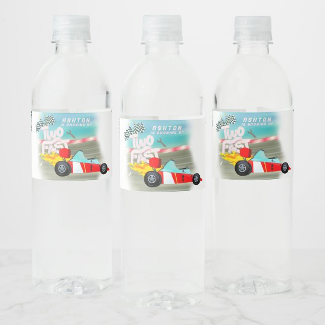 Race Car Birthday two fast Water Bottle Label (Bottles)