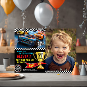 Race Car Birthday with Photo Invitation