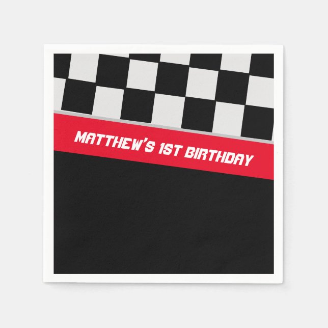 Race Car Black and Red First Birthday Custom Napkin (Front)