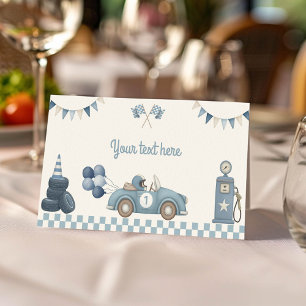 Race Car Blue Boy Birthday Party Food Tent Place Card