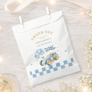 Race Car Blue Watercolor Boy First Birthday Favour Bags