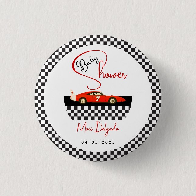 Race Car Boy Baby Shower | Little Racer Party 3 Cm Round Badge (Front)