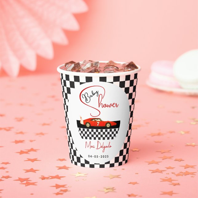 Race Car Boy Baby Shower | Little Racer Party Paper Cups (Insitu)