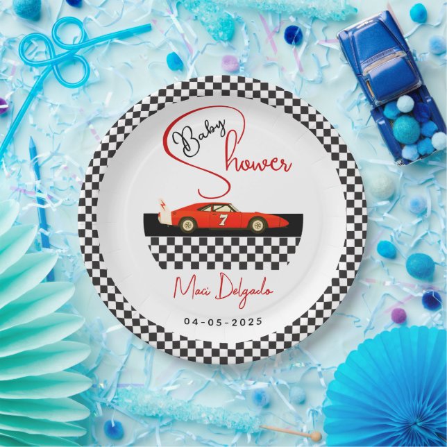 Race Car Boy Baby Shower | Little Racer Party Paper Plate (Party)