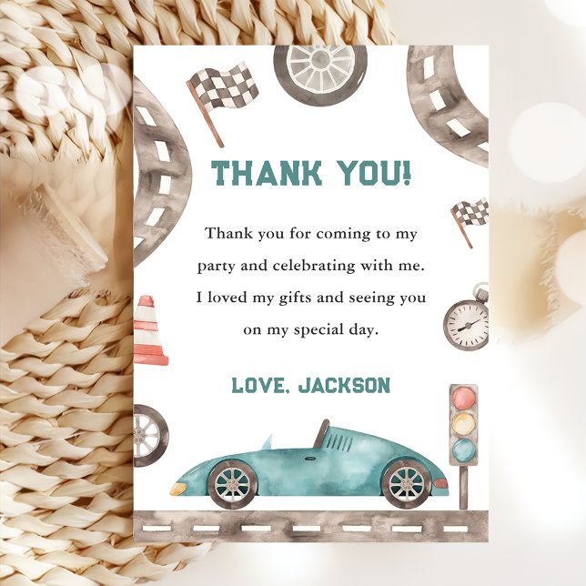 Race Car Boy Birthday Party Thank You Card (Creator Uploaded)
