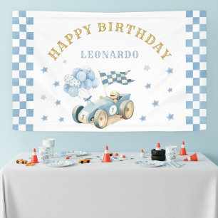 Race Car Boy First Birthday Blue Watercolor  Banner