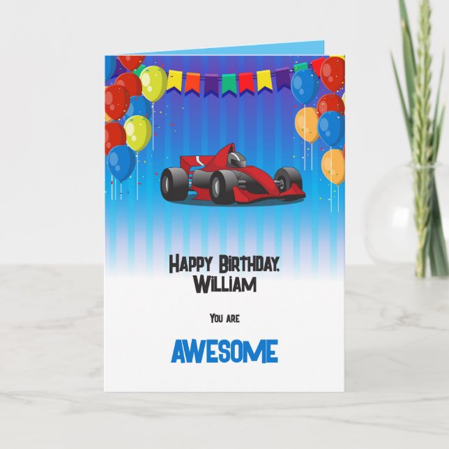 Race car boy's birthday card (Front)