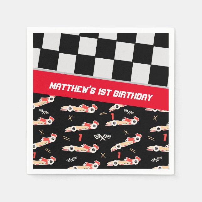 Race Car Boys First Birthday  Napkin (Front)