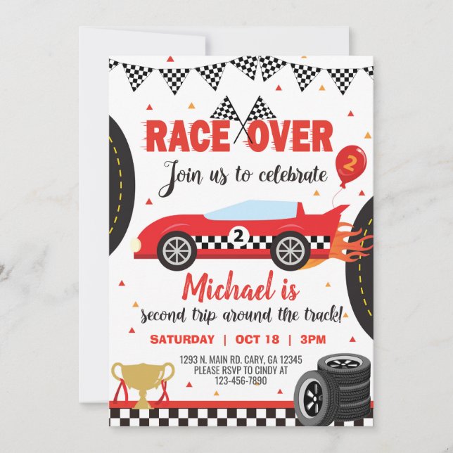 Race car, cars, racing boy 2nd birthday invite. in invitation (Front)