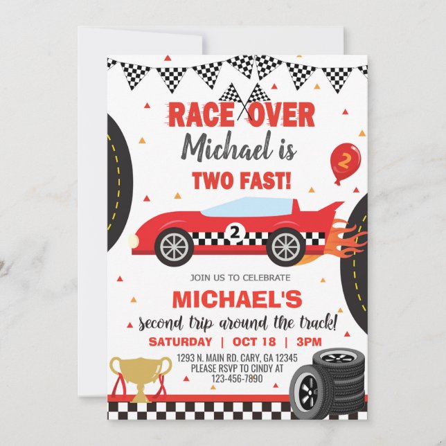 Race car, cars, racing boy 2nd birthday invite. invitation (Front)