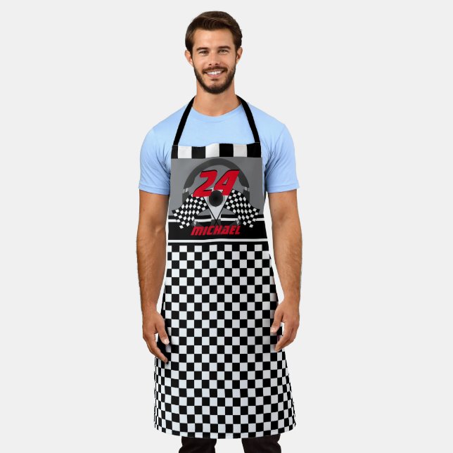 Race Car  Chequerboard Number Design Apron (Worn)