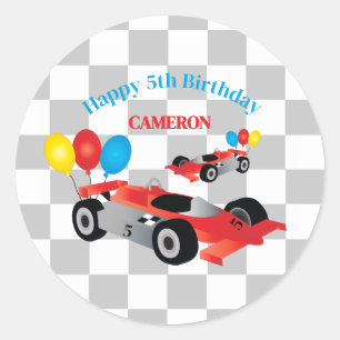Race Car Chequered Boy's Birthday Classic Round Sticker