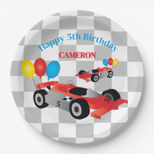 Race Car Chequered Boy's Birthday Paper Plate