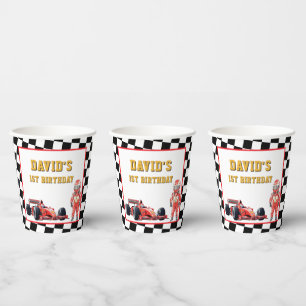 Race Car Chequered Flag 1st Birthday Party Paper Cups