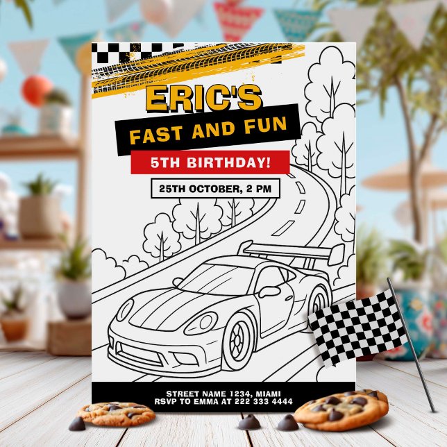Race Car Colouring Birthday Party Invitation (Creator Uploaded)