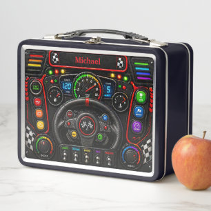 Race Car Dashboard  Racing Control Panel Kids Metal Lunch Box