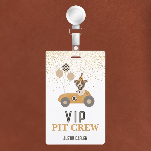 Race Car Dog Boys Birthday Party VIP ID Badge (Creator Uploaded)