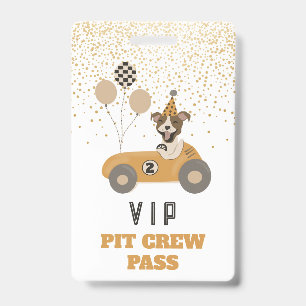 Race Car Dog Boys Birthday Party VIP Pass ID Badge