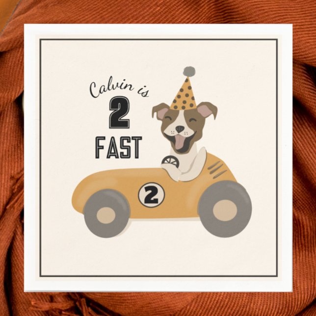 Race Car Dog Boys Two Fast Birthday Party  Napkin (Creator Uploaded)