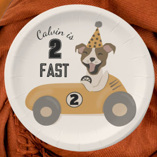 Race Car Dog Boys Two Fast Birthday Party  Paper Plate