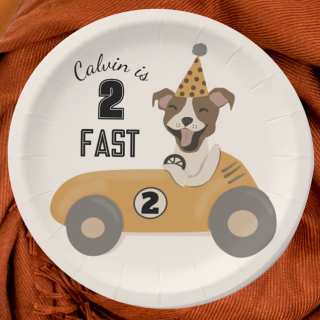 Race Car Dog Boys Two Fast Birthday Party  Paper Plate (Creator Uploaded)