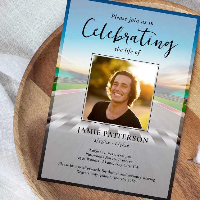 Race Car Driver Celebration of Life, Funeral Photo Invitation (Creator Uploaded)